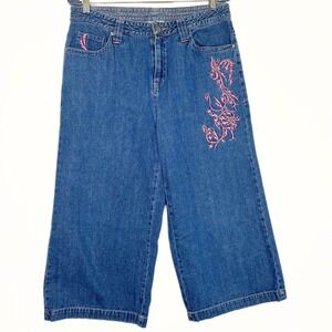 Vintage Women's Jeans Size 8 Cropped Wide Leg Pink Embroidered Y2K Dopamine